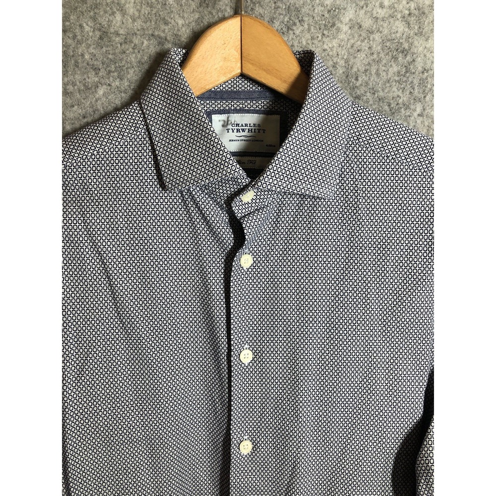 Charles Tyrwhitt Dress Shirt Mens 16 35 Blue Geometric Slim Fit Classic